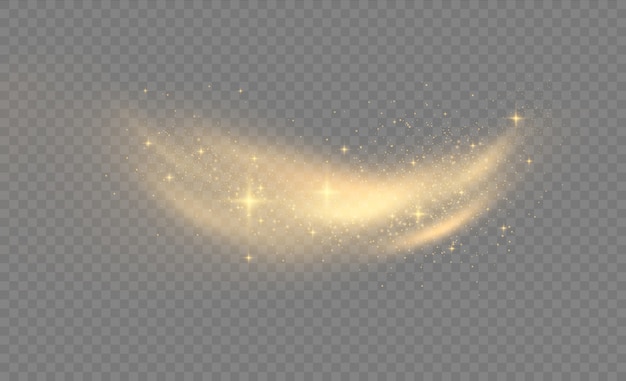 Sprankelende magische stofdeeltjes. Gele stofgele vonken en gouden sterren schijnen met speciaal licht.