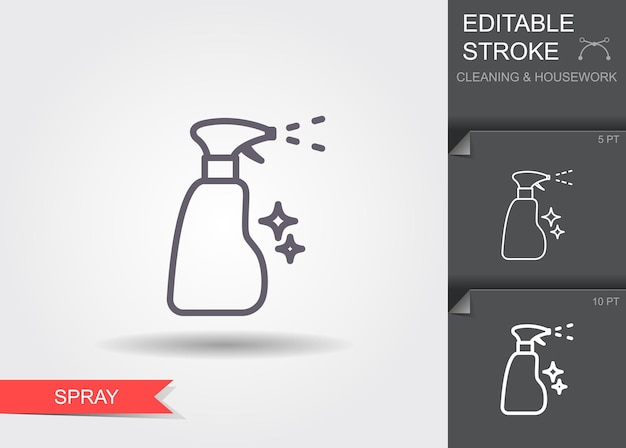 Vector spray bottle line icon with editable stroke with shadow