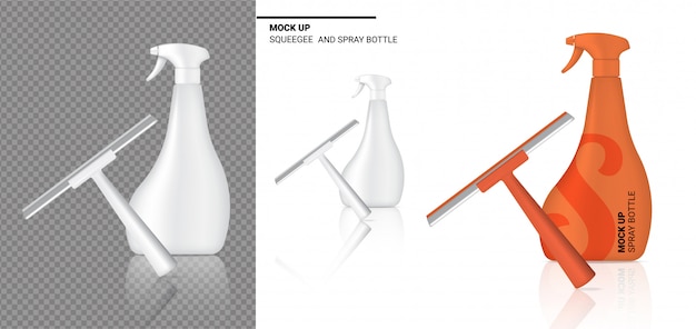 Spray bottle mock up realistic squeegee cleaning object.