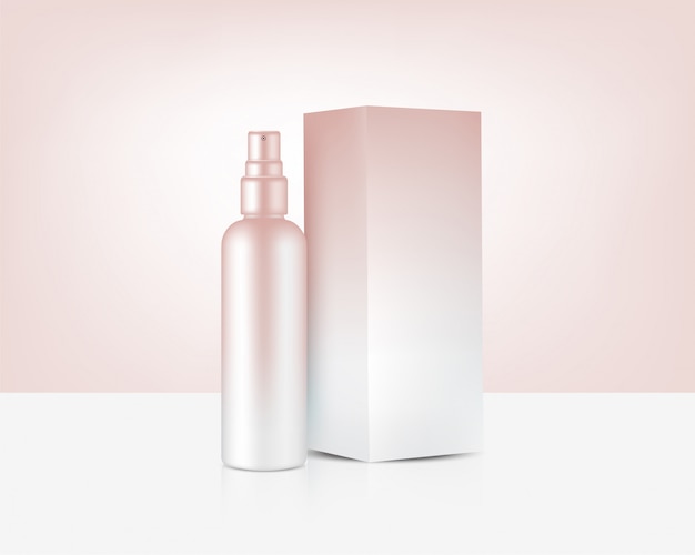 Spray Bottle Mock up Realistisch Rose Gold Cosmetic en Box voor Skincare Product Achtergrond Illustratie