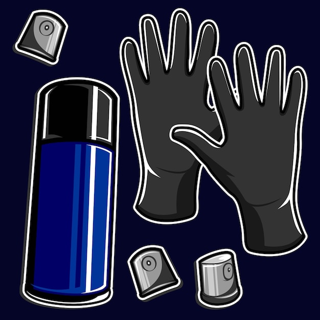 Spray can and gloves cartoon illustration