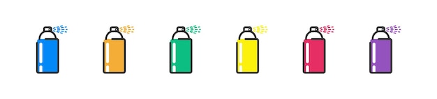 Spray can set flat icons Color aerolsol spray bottle icon Isolated vector illustration