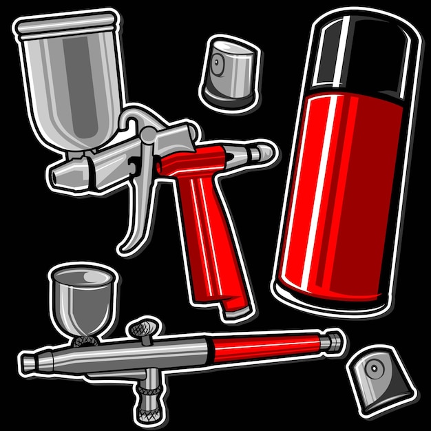 Spray can and spray gun cartoon illustration