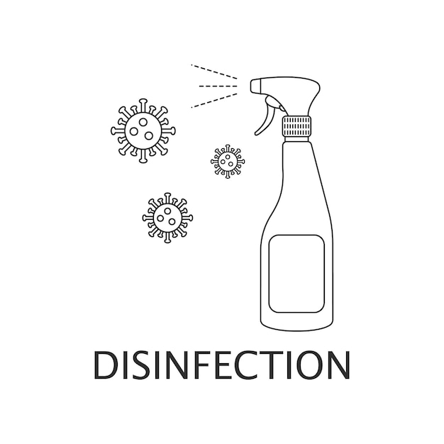 Spray disinfection cleaning Spray Alcohol aerosol spray Protection against viruses and bacteria Sign symbol icon on a white background Vector flat style with text