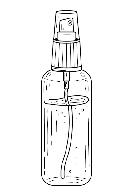 Spray fles met vloeibare schets Cosmetische antiseptische Hand getrokken lijn kunst illustratie