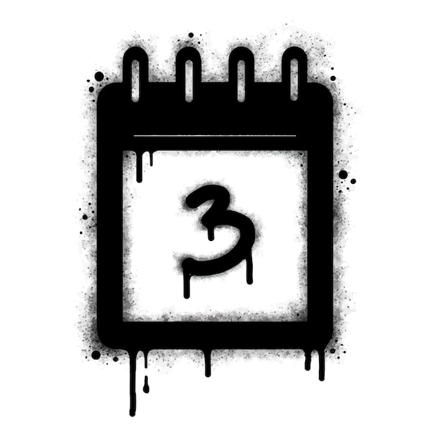 Spray Graffiti calendar icon isolated on white background number three graffiti symbol with overspray in black on white Vector illustration