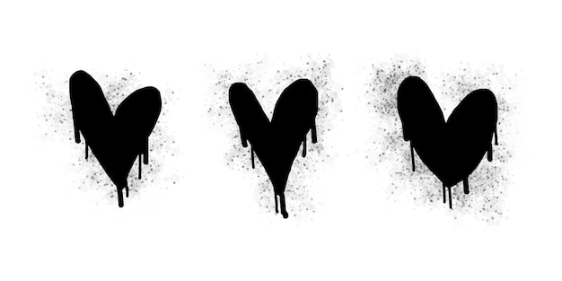 Spray graffiti hart teken geschilderd in zwart op wit Liefde hart druppel symbool geïsoleerd op een witte achtergrond vectorillustratie