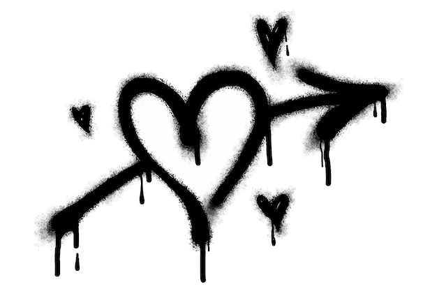 Spray graffiti heart sign painted in black on white love heart drop symbol isolated on a white background vector illustration