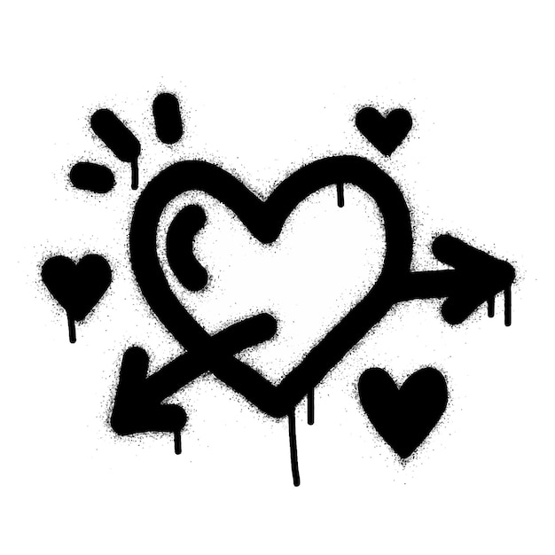 Spray graffiti heart sign painted in black on white Love heart drop symbol isolated on a white background vector illustration