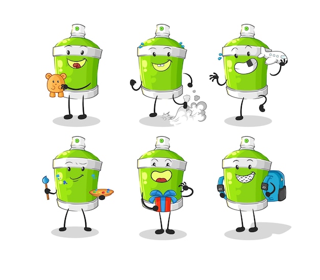 Spray paint children group character cartoon mascot vector