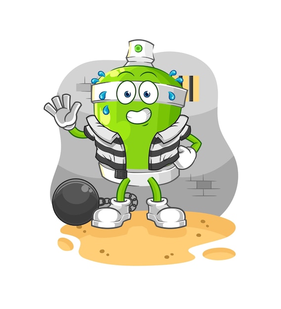 Spray paint criminal in jail cartoon character