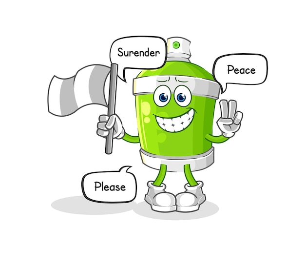 Spray paint hold surrender flag mascot cartoon vector