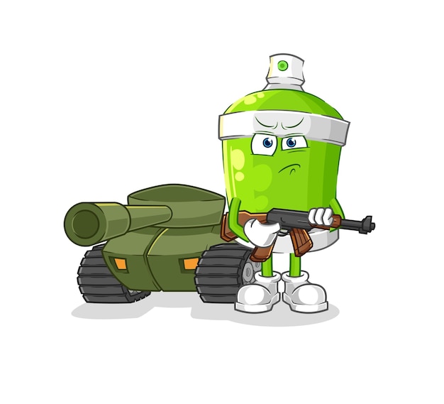 Spray paint soldier with tank character cartoon mascot vector