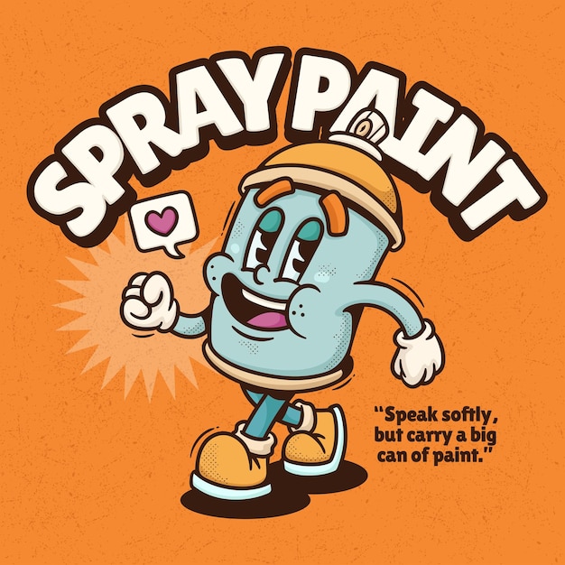 Spray Paint Trendy Retro Cartoon Vector Hand getrokken