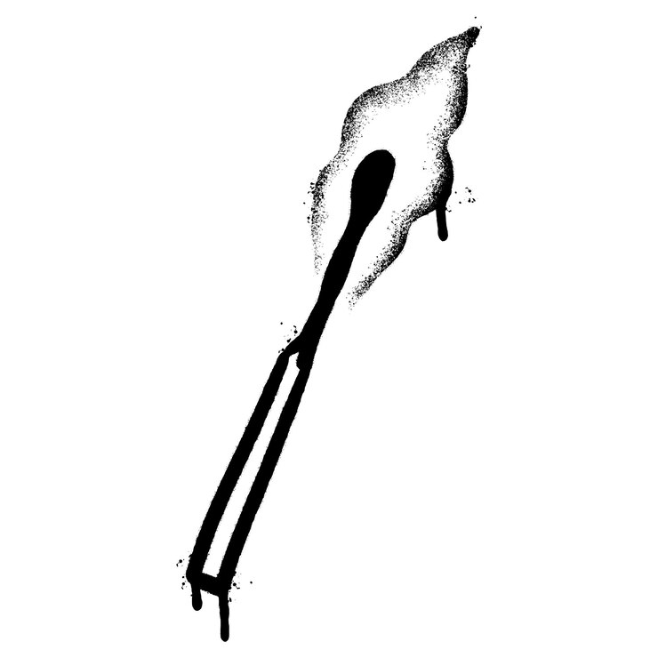 Vector spray painted graffiti burning match isolated on white background