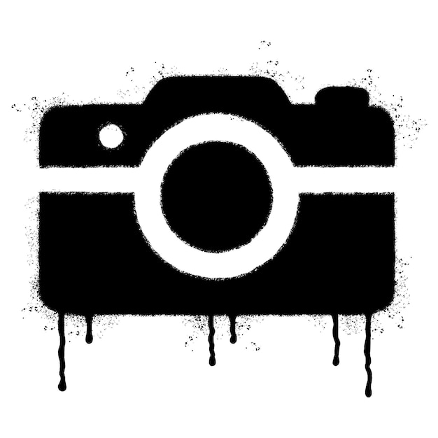 スプレー塗装 グラフィティ カメラ 写真 アイコン 白い背景のグラフィティ 写真 カメラのシンボル 黒と白のスプレー ベクトルイラスト