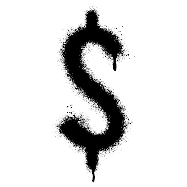 Иконка доллара граффити, окрашенная распылением, изолированная на белом фоне, иконка колокольчика граффити с надбрызгом в черном над белым