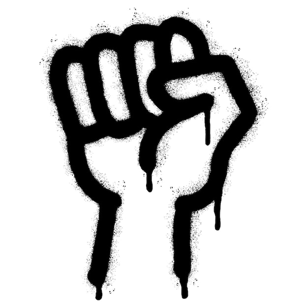 Spray Painted Graffiti fist hand icon Sprayed isolated with a white background graffiti fist power symbol with over spray in black over white