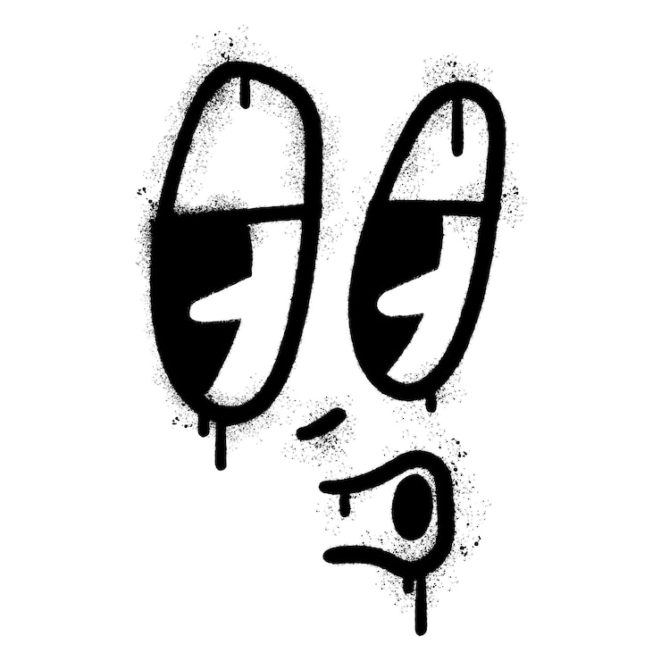 Vector spray painted graffiti funny retro cartoon character face sprayed isolated with a white background