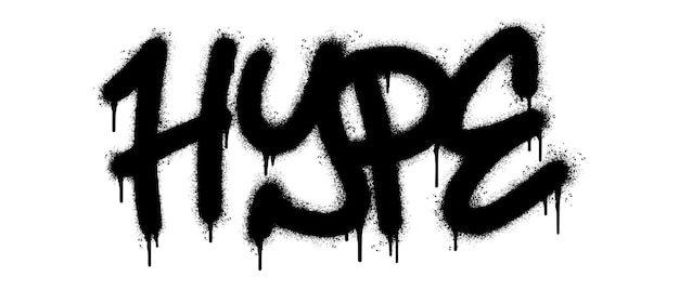 Spray painted graffiti hype word spruzzato isolato con uno sfondo bianco carattere graffiti hype con over spray in nero su bianco illustrazione vettoriale