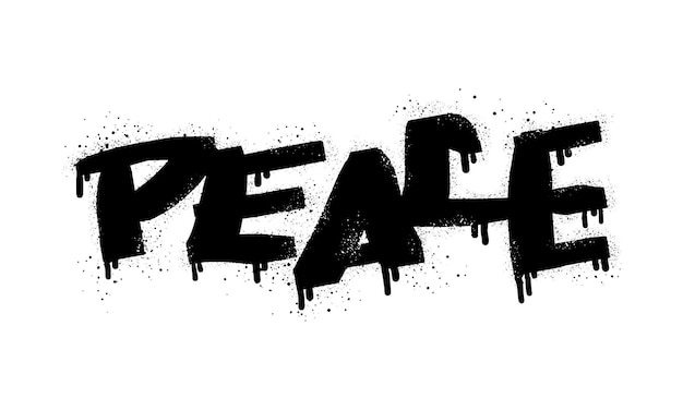 Vector spray painted graffiti peace word in black over white drops of sprayed peace words isolated on white background vector illustration