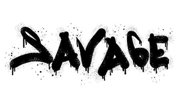 Вектор Раскрашенное распылением граффити дикое слово черным по белому капли распыленных диких слов, выделенных на белом фоне векторной иллюстрации