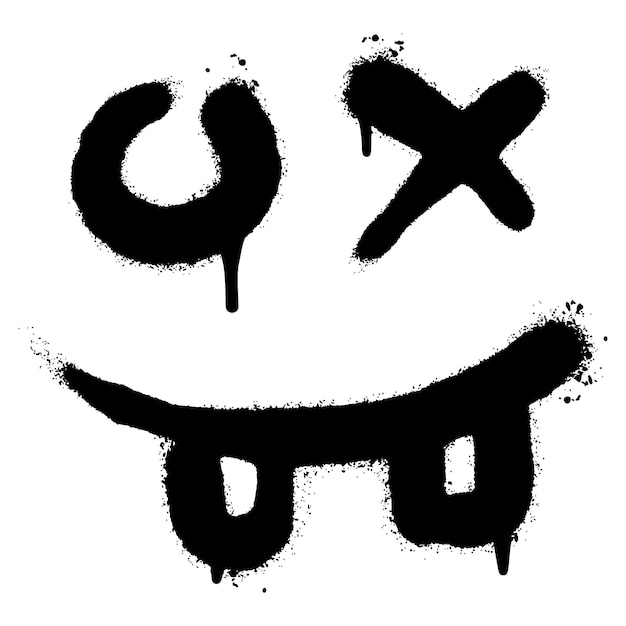 Spray Painted Graffiti scary sick face emoticon isolated on white background vector illustration