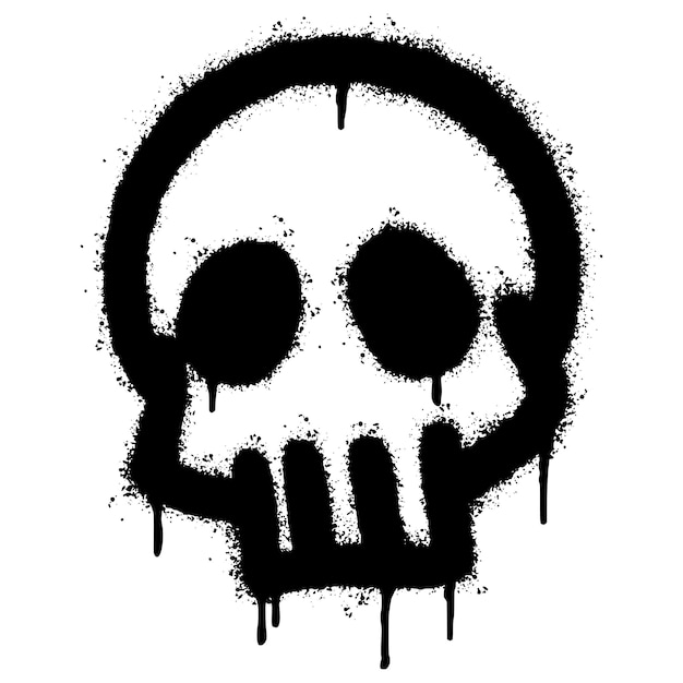 Spray painted graffiti skull icon sprayed isolated with a white background graffiti skull symbol with over spray in black over white vector illustration
