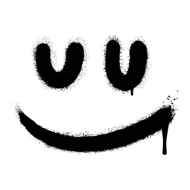 Spray Painted Graffiti smiling face emoticon isolated on white background vector illustration