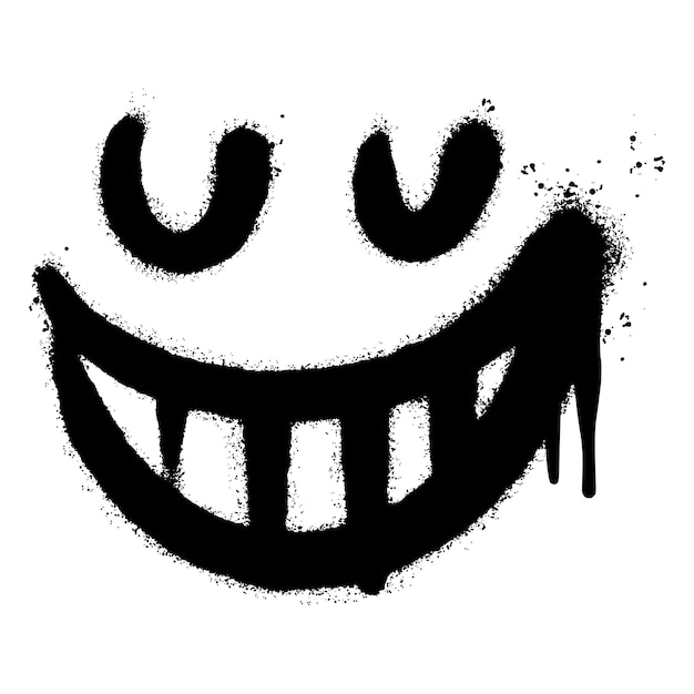 Spray Painted Graffiti smiling face emoticon isolated on white background vector illustration