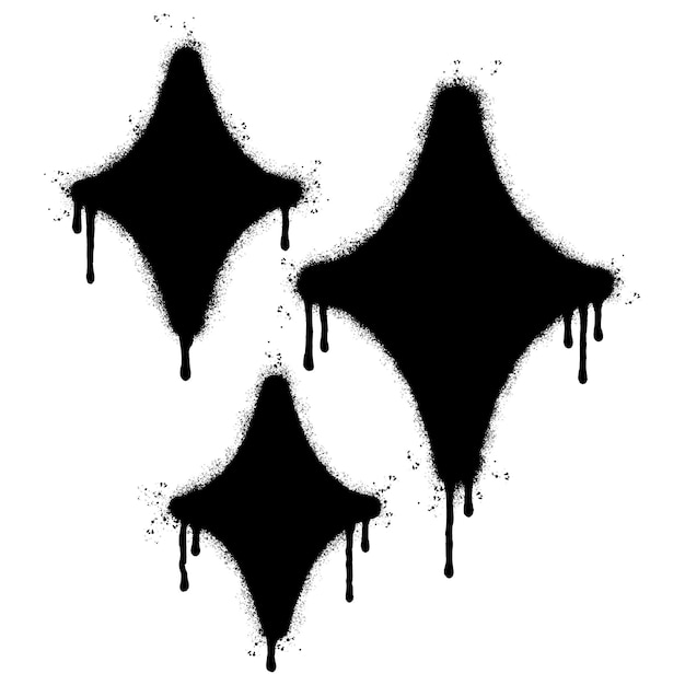 Vector spray painted graffiti stars sparkle icon icon sprayed isolated with a white background graffiti shining burst with over spray in black over white