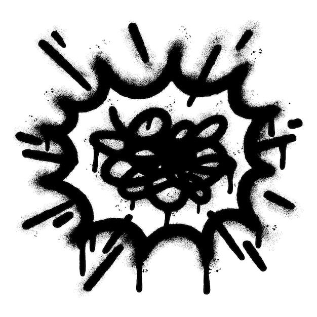 Graffiti verniciati a spruzzo bolla di pensieri stressati spruzzato isolato con uno sfondo bianco graffiti simbolo della bolla vocale con spruzzo eccessivo in nero su bianco illustrazione vettoriale
