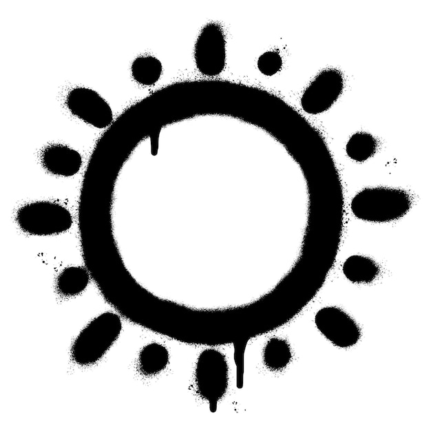 Vector spray painted graffiti sunshine icon sprayed isolated with a white background graffiti sun summer weather symbol with over spray in black over white vector illustration