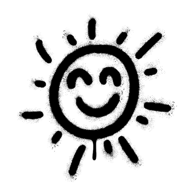 Spray Painted Graffiti Sunshine icon Sprayed isolated with a white background graffiti sun summer weather symbol with over spray in black over white