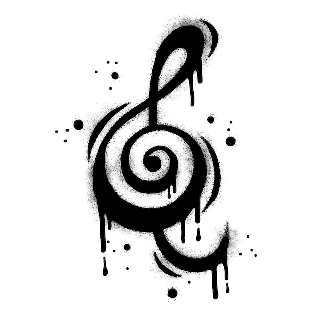 Spray Painted Graffiti treble clef icon Sprayed isolated with a white background graffiti treble clef symbol with over spray in black over white Vector illustration