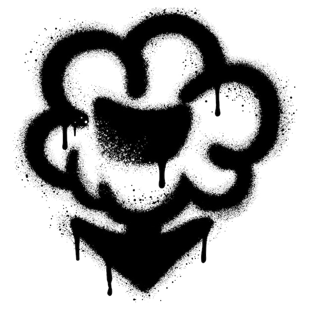 Spray painted graffiti wolk icoon sprayed graffiti cloud icoon met over spray in zwart over wit