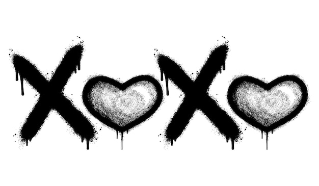 Spray painted graffiti xoxo word sprayed isolated with a white background graffiti font xoxo with over spray in black over white vector illustration