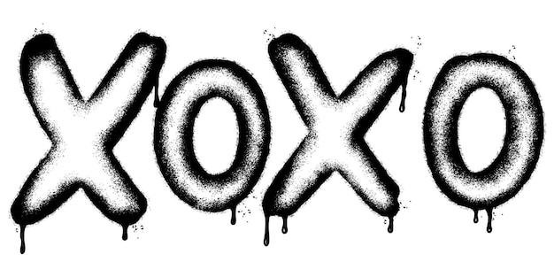 スプレー塗装されたグラフィティ xoxo 文字は白い背景のグラフィティフォント xoxo で隔離され,黒と白のオーバースプレーで塗装されています.