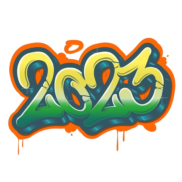 Vector sprayed 2023 graffiti tag with full color overspray on white. vector illustration.