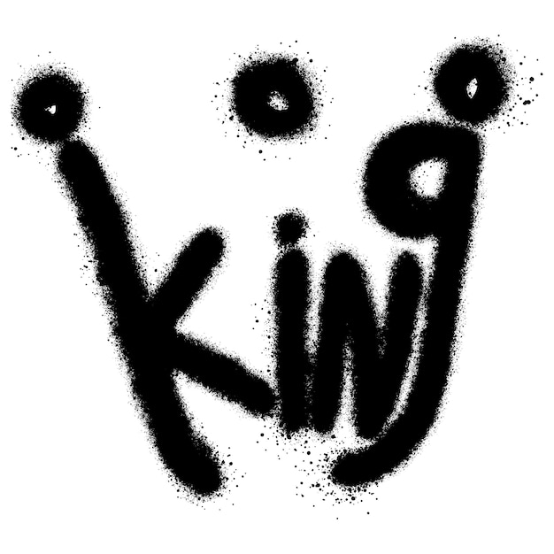 Sprayed crown with over spray in black over white Spray graffiti stylized crown Vector illustration