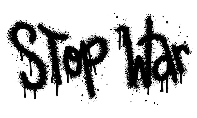 Sprayed stop war font graffiti with over spray in black over whiteVector Illustration