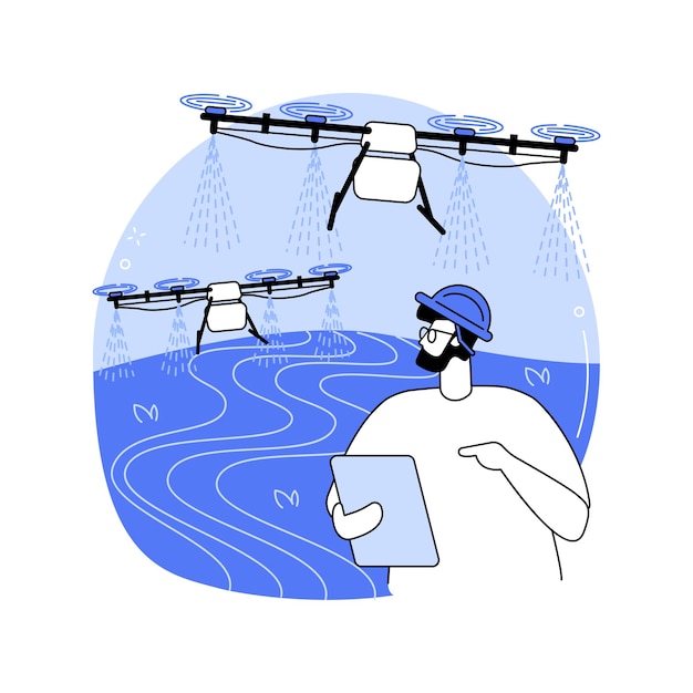 Vector spraying drone isolated cartoon vector illustrations