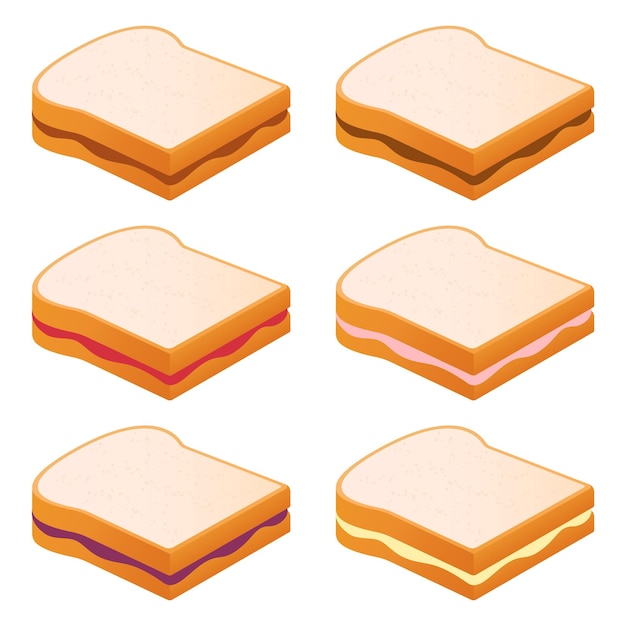 Vector spread jam on bread vector illustration chocolate strawberry peanut and other flavors