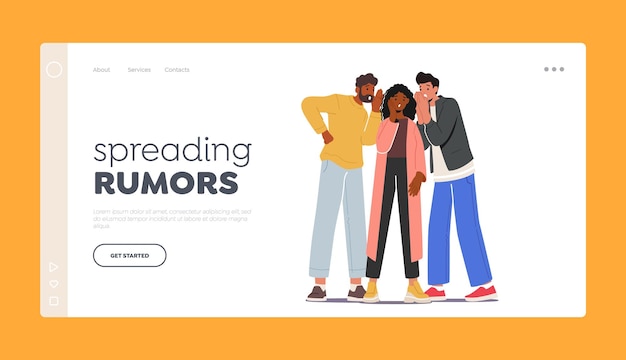 Vector spreading rumors landing page template group of characters whispering sharing secrets or gossips
