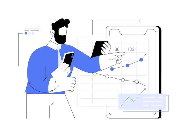 spreadsheets app isolated cartoon vector illustrations man holding smartphone and using spreadsheets