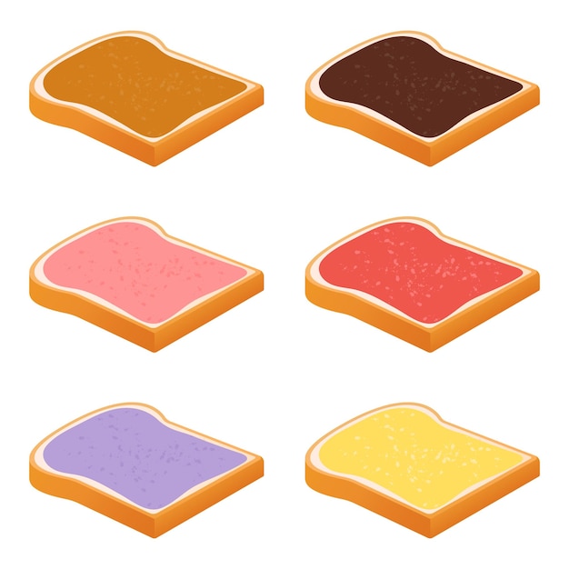 Spreid jam op brood vector illustratie chocolade aardbeien pinda en andere smaken