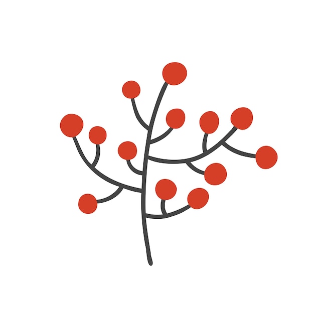 Веточка с красными ягодами в плоском стиле. озимое растение с ягодами. векторные иллюстрации, изолированные на белом фоне.