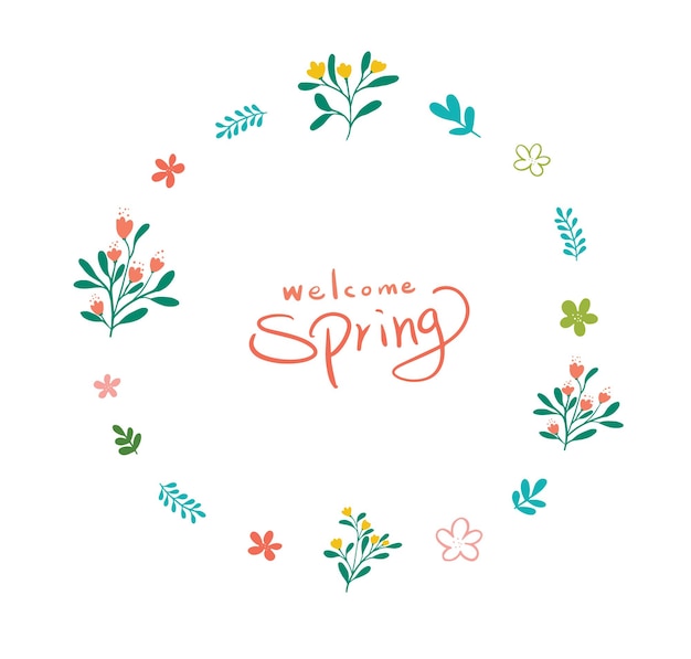 Spring background illustration decorated with colorful flowers