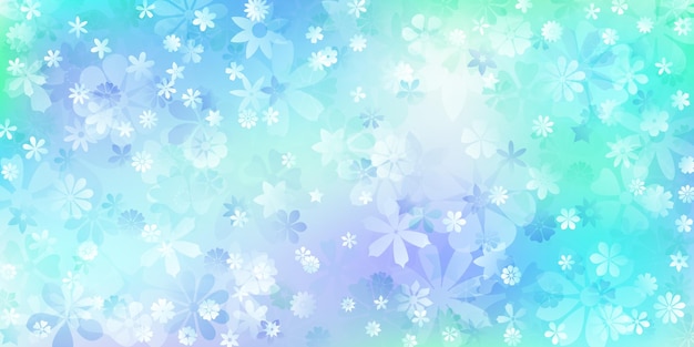 Spring background of various flowers in light blue colors