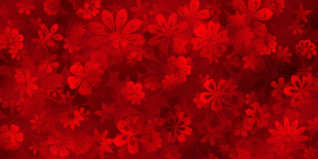 Spring background of various flowers in red colors